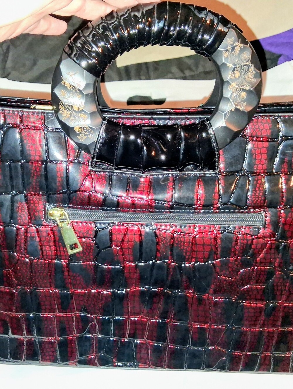 Red & Black Croco Embossed Handbag